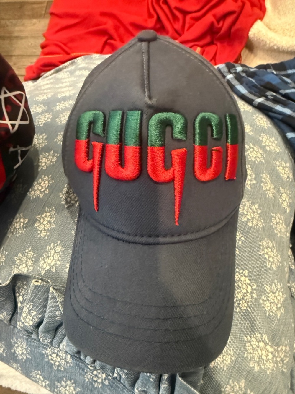 Gucci Navy Cap with Green and Red Embroidered Logo